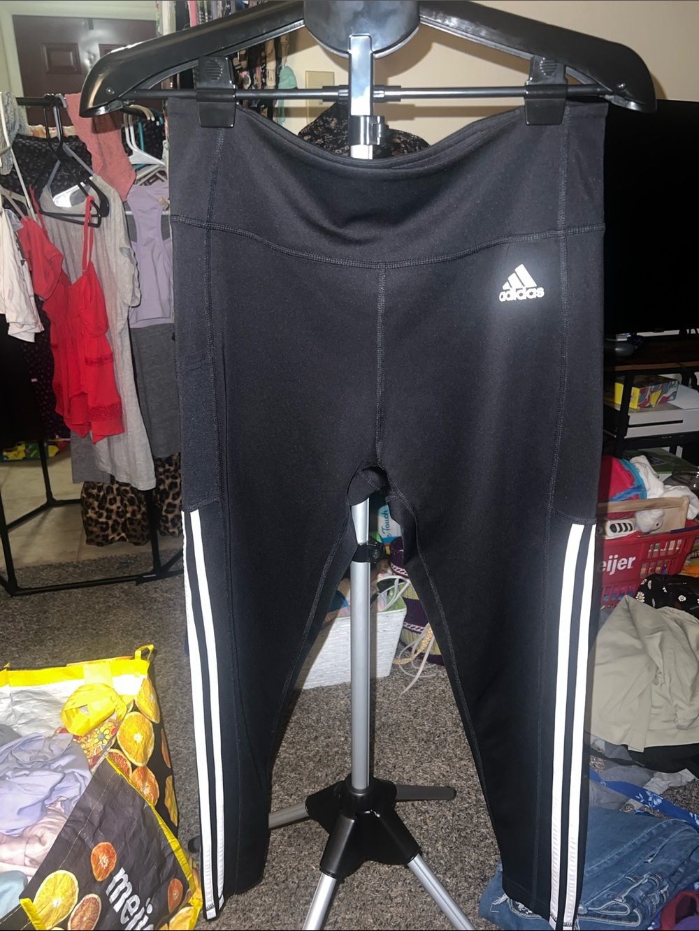 adidas Black Leggings with White Stripes